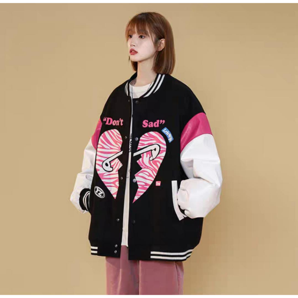 LD 130 HEART PIN BASEBALL JACKET OUTWEAR JAKET WANITA GAYA SPORTY KOREA (PH)