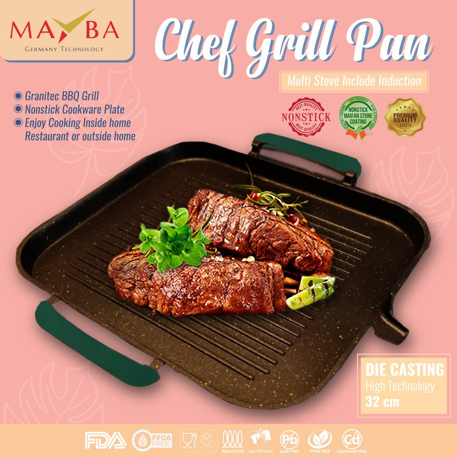 Panci Barbeque CHEF GRILL MAYBA Anti lengket / Panggangan bisa semua kompor termasuk induksi Mayba Grill Pan alat panggang tebal