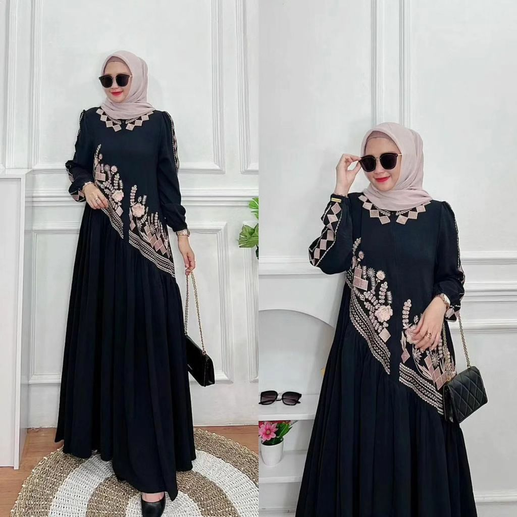 Vensa Dress Busana Muslim Wanita Terbaru Dress Kondangan Gaun Pesta Gamis Bordir Mewah Crinkle Airflow Premium