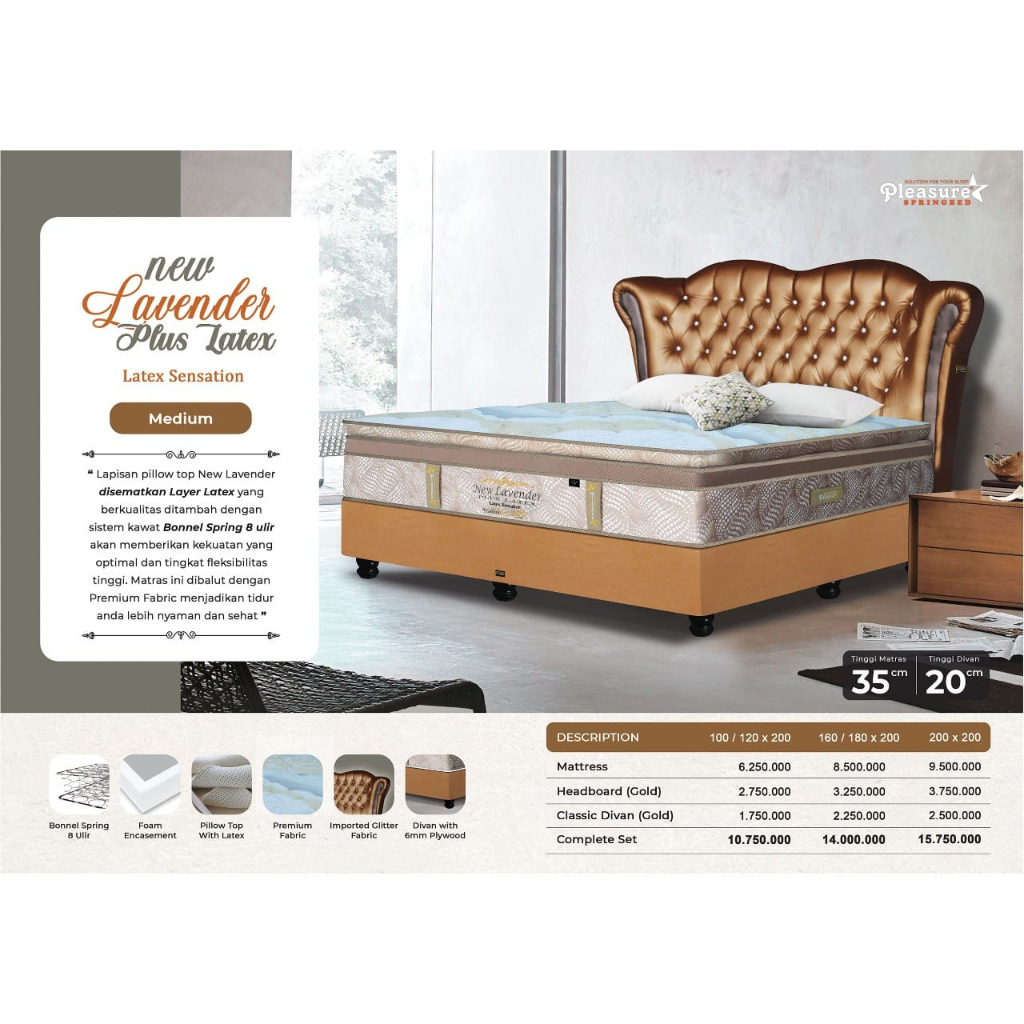 PLEASURE Springbed New LAVENDER Plus Latex/Latex Sensation Tebal 35cm -Medan