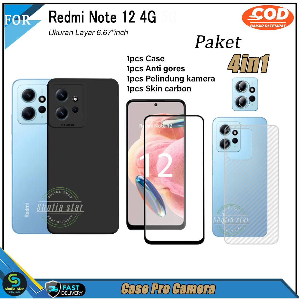 Paket 4in1 Case Redmi Note 12 4G Note 12 Pro 4G Redmi 10 5G Redmi 10 4G 2022 soft case Pro Macaron Casing