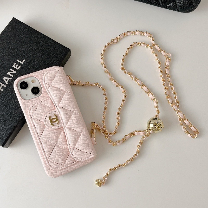 Tas Wanita Gaya Chanelly Mewah Macaron Soft Caviar Kulit iPhone Case Dengan Slot Kartu Untuk Iphone14 13 12 11 Pro Max Plus 14 Kulit Berat Casing Ponsel Sarung Telepon