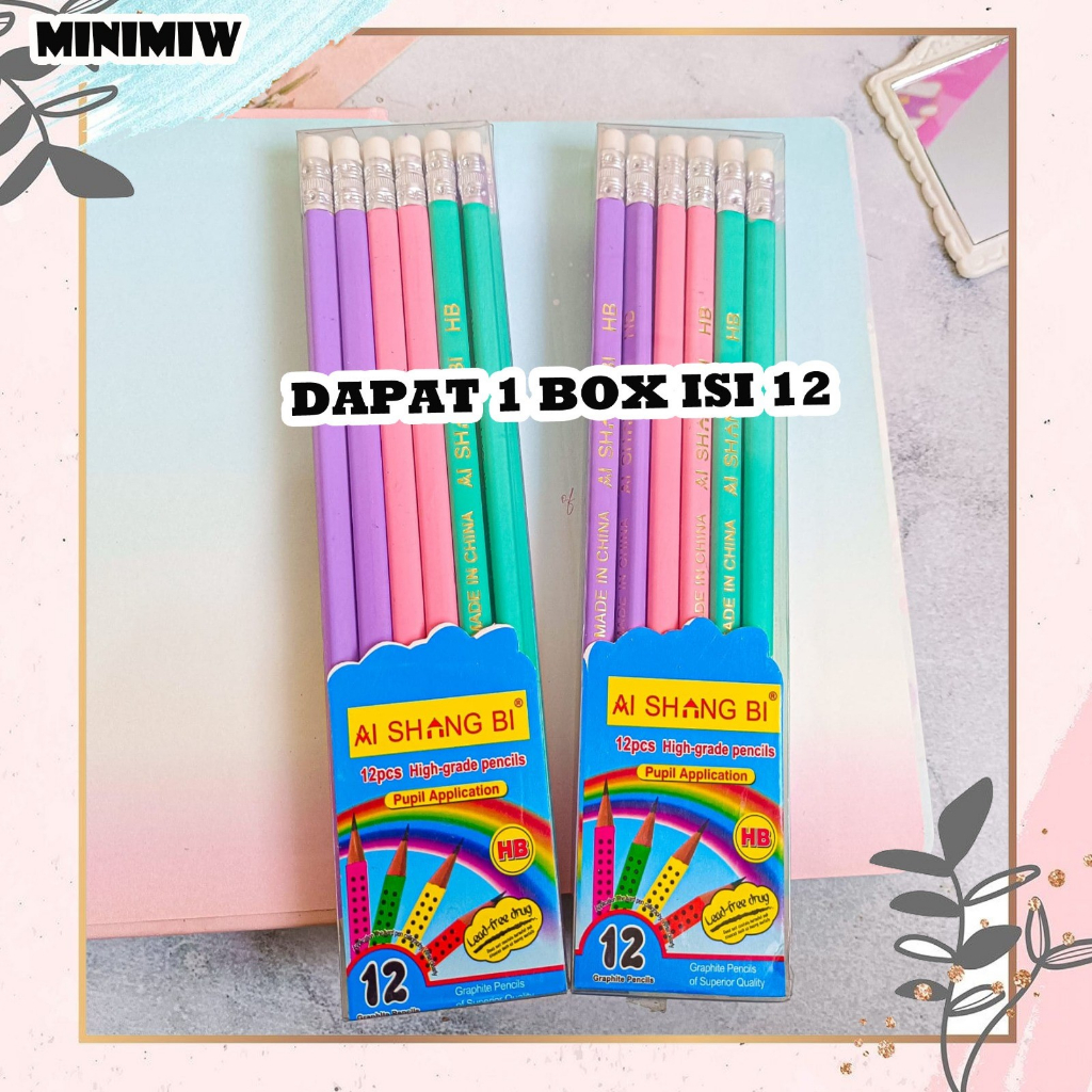 &quot;SELUSIN PENSIL HB AISHING SIAP PAKAI ADA PENGHAPUS  WARNA-WARNI PASTEL PINK,TOSCA,BIRU PASTEL ALAT TULIS   UNIK IMUT MURAH &quot;