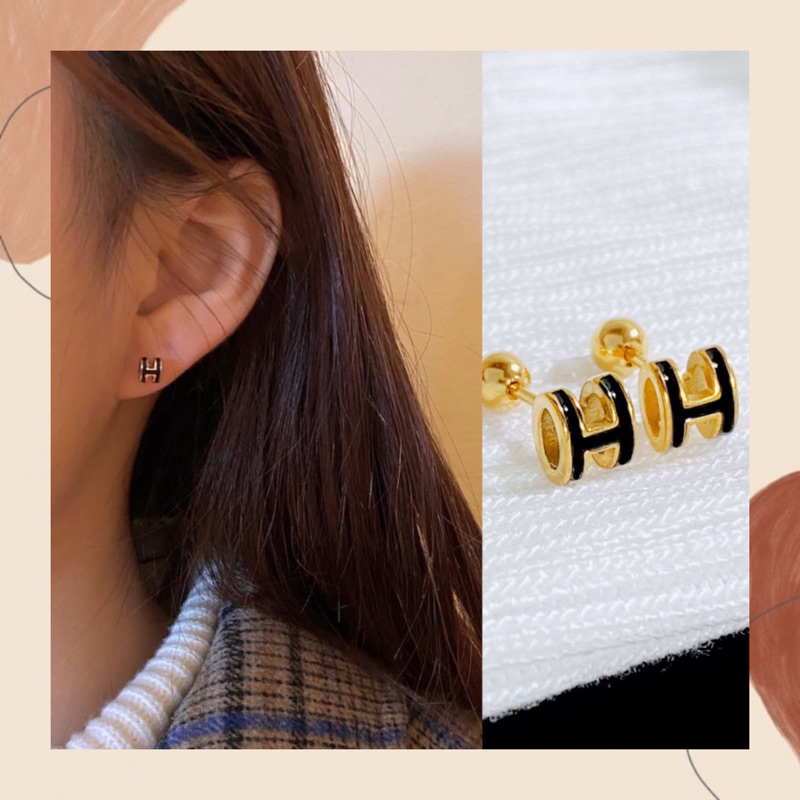 Anting H Titanium Premium Import Aksesoris Fashion Wanita Perhiasan Simple Elegan Giwang Stud Anti K