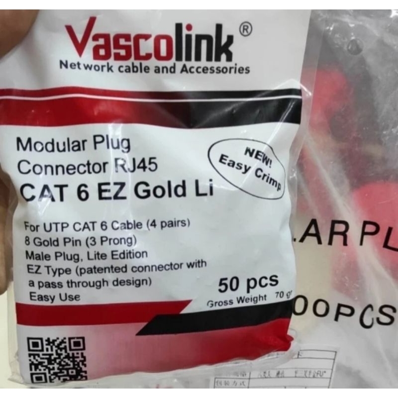 RJ45 CAT6 Vascolink RJ 45 Cat 6 1 Tembus Anti gagal PACK IsI 50