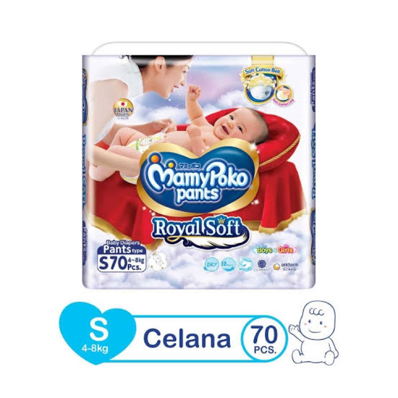 Mamy Poko Royal Soft Boy&Girl Ukuran S Isi 70/ Popok Bayi / Pampers Bayi