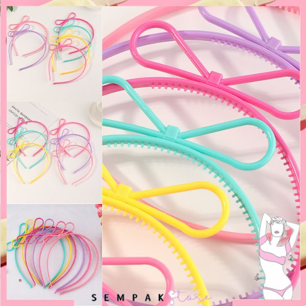 SS Bando Anak Perempuan Anti Patah Desain Pita Kecil Headband Bondu Bahan Plastik Warna Permen Bandana Pita Glossy Anak Dan Dewasa Aksesories Fashion Murah Import