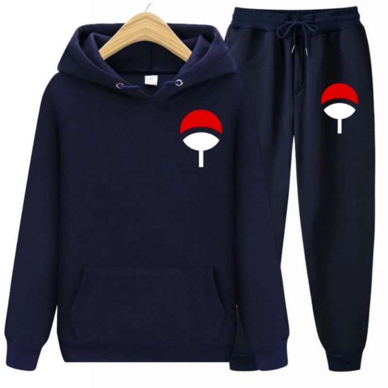 Set hoodie jogger pria jaket pria celana panjang joger cowok dewasa LOGO KLAN UCHIHA