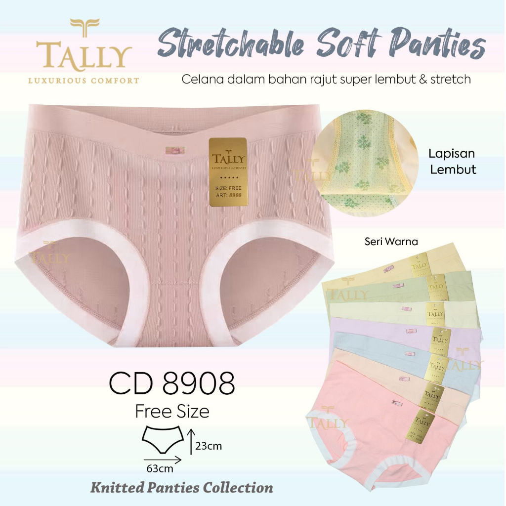 CD 8908 TALLY - TALLY Celana Dalam Wanita Bahan Rajut Stretch Fit to L - XL CD 8908 TALLY 8908 - CD CELANA DALAM WANITA RAJUT / STRETCHABLE SOFT PANTIES