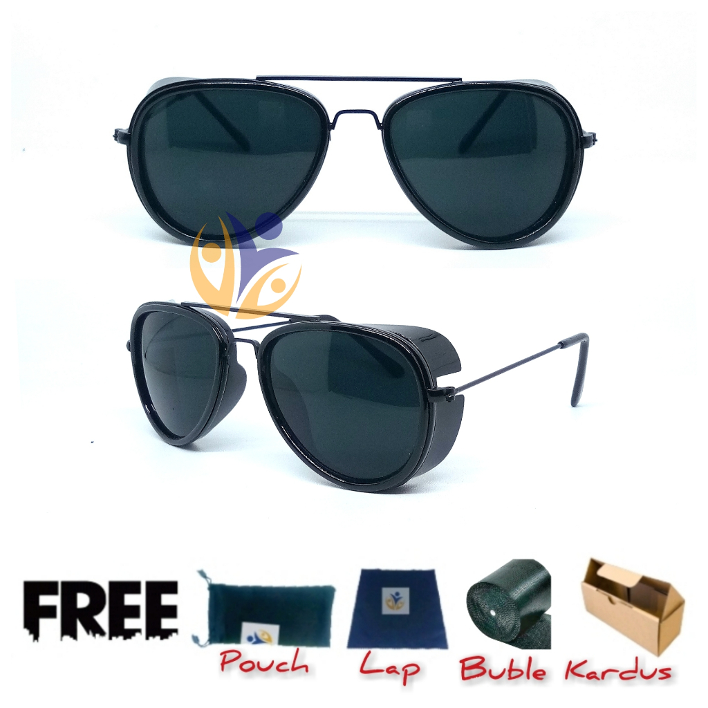 Kacamata hitam punk aviator windshield safety