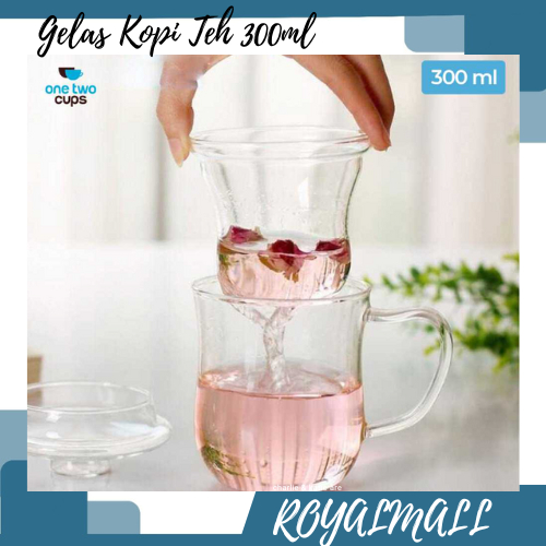 Gelas Kopi Teh 300ml with Infuser Filter / Gelas Cangkir Saring Saringan Penyaring Teh Manis Tubruk 