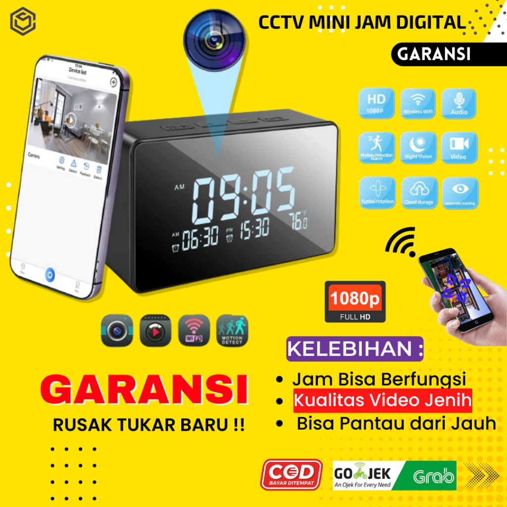 IP CAMERA CCTV WIFI KAMERA MINI TERSEMBUNYI TANPA KABEL SPY CAMERA MINI WIFI HIDDEN CAM MODEL JAM JS168