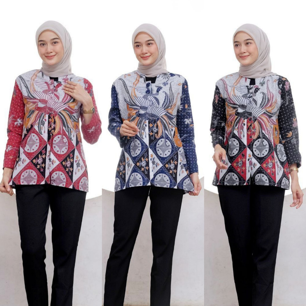 Baju Batik Wanita Modern Atasan Blouse Batik Kerja Kantor Wanita Seragam Batik M L XL XXL