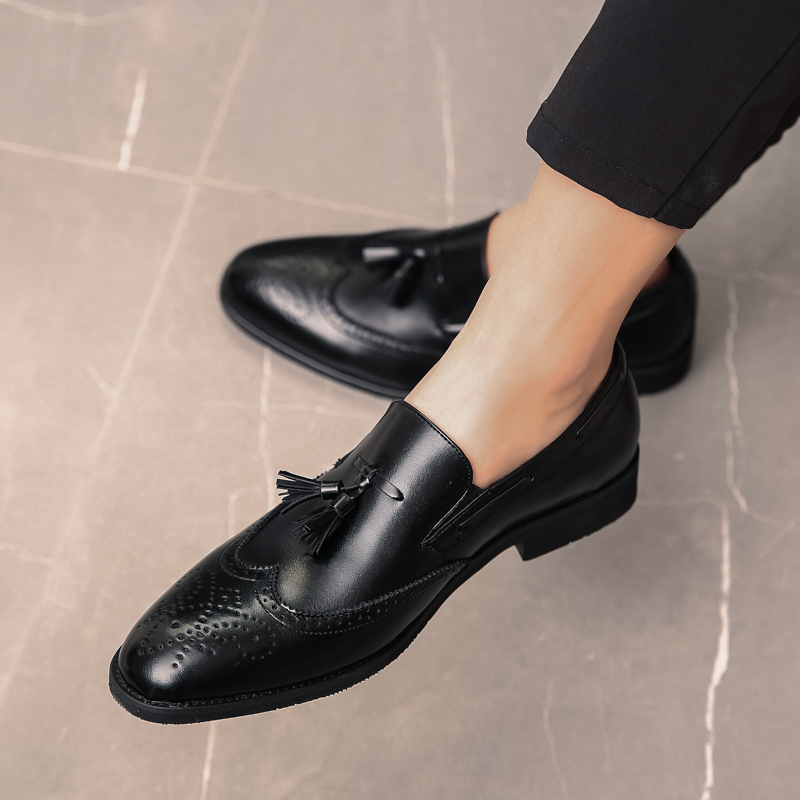 Vintage Footwear COD Sepatu Full Black Hitam Polos Pria Tassel Loafer Sepatu Pantofel Kulit Asli Santai Resmi Formal Kerja Kantor 290