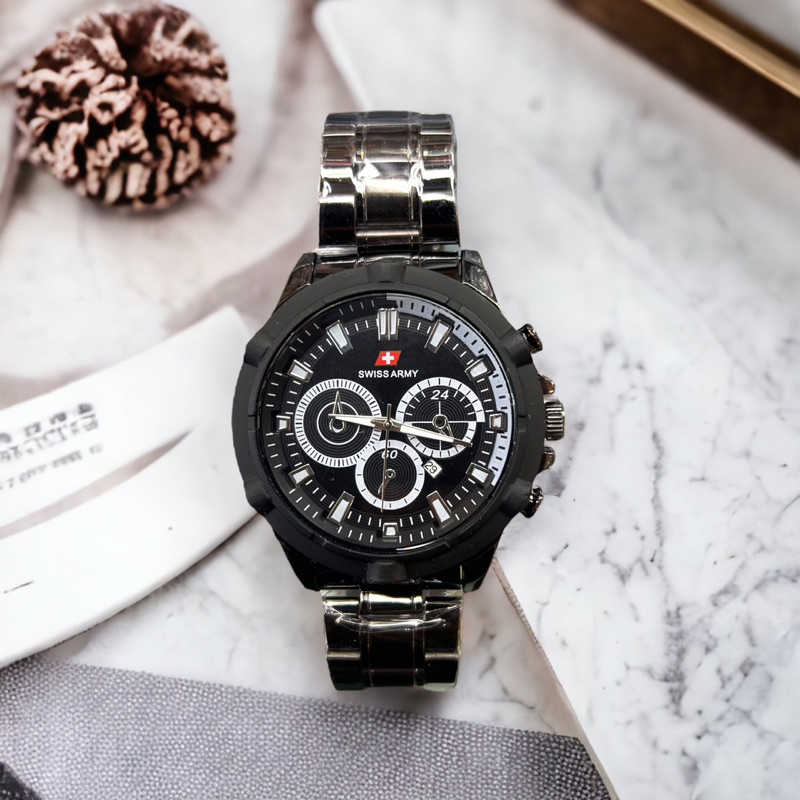ready•Jam tangan swis army tanggal aktif stainllesstell jam tangan pria