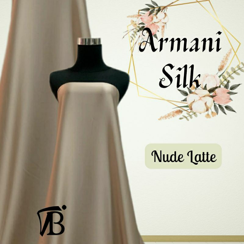 Kain Bahan Satin Armani Armany Silk Original Premium Luxury Polos Warna Coklat Nude Latte