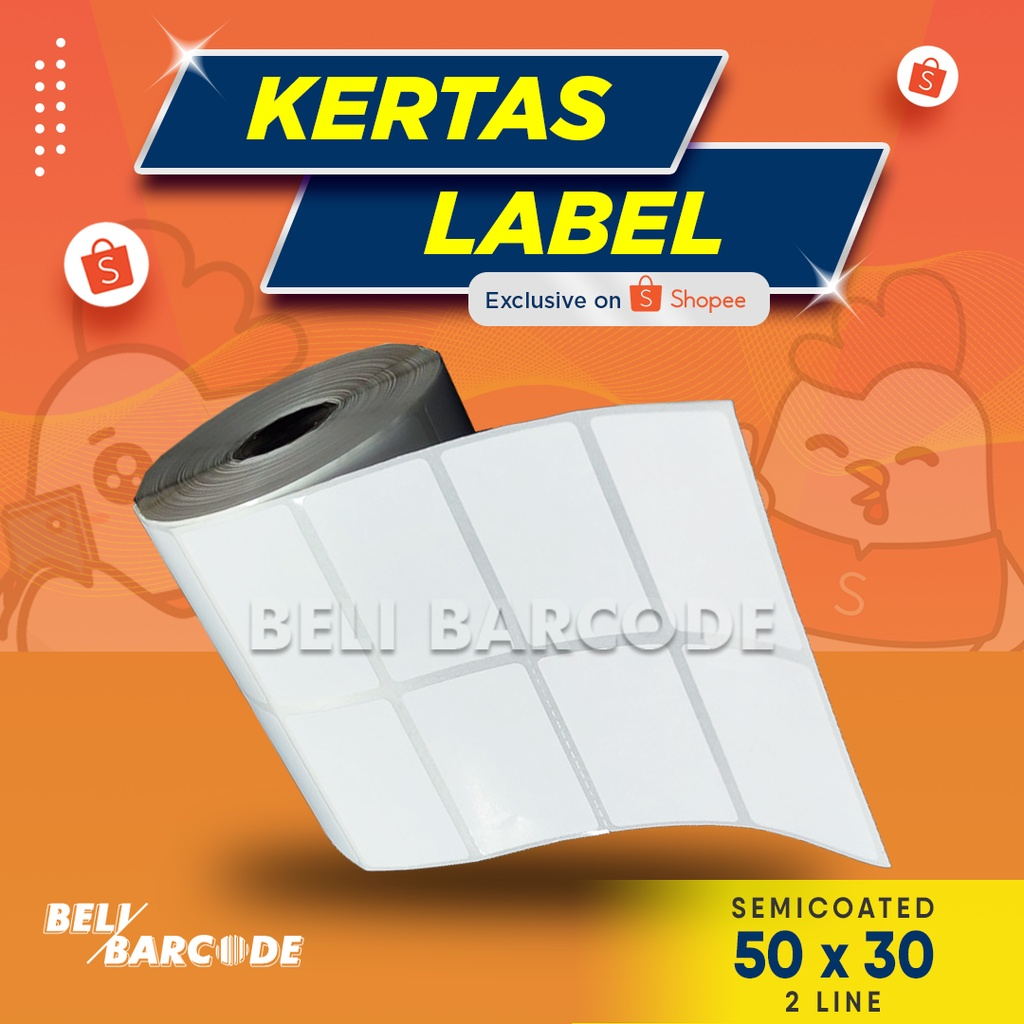 Stiker Label Semicoated 50 x 30 mm 2 Line isi 2.500 Pcs Cetak Resi