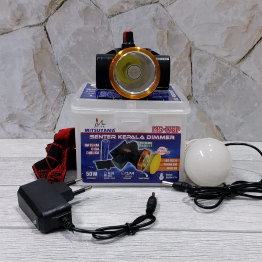 COD SENTER KEPALA MITSUYAMA MS-176P SENTER KEPALA LED 50W 1200mAh CAHAYA PUTIH