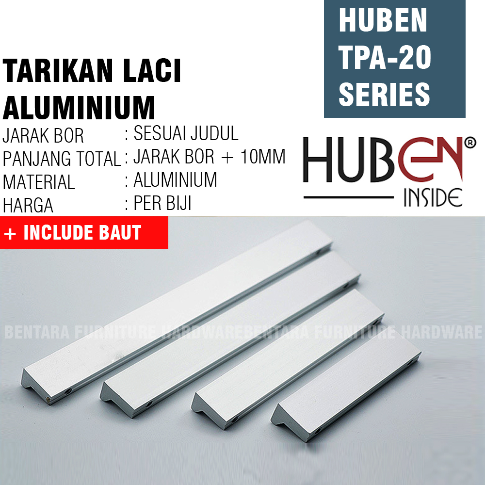 Huben TPA-20 96 MM Tarikan Laci Meja Lemari Kabinet Gagang Pintu Handle Aluminium Anodize Minimalis Modern (Sekitar 9 - 10 - 11 cm )