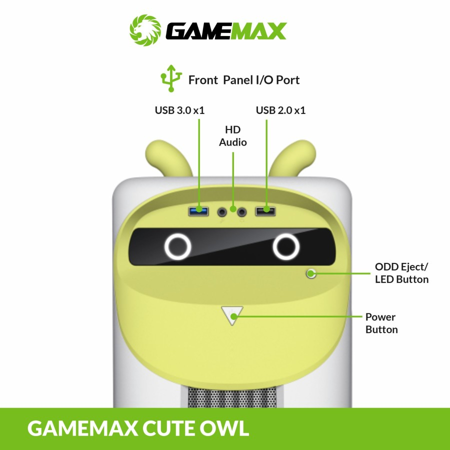 Casing Gamemax Cute Owl White Black/Yellow M-ATX