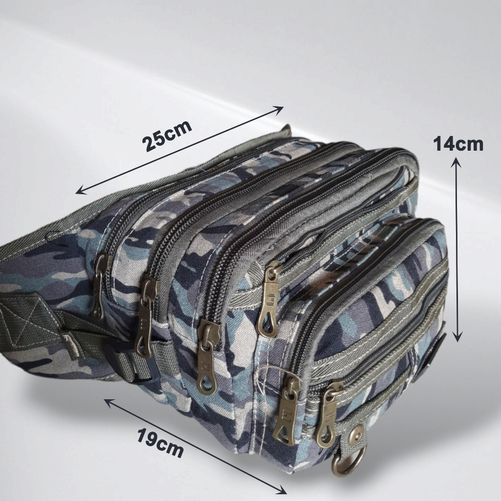 Magna Waistbag Pria/Tas Pinggang Pria  Urban Style Ukuran  Besar Motif Loreng dan Polos Keren