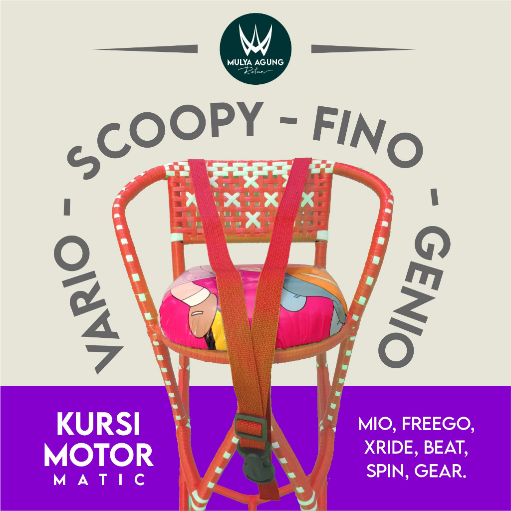Bangku Rotan Anak Motor Matic Fino Beat Vario Scoopy untuk Boncengan Depan dilengkapi Sabuk Pengaman