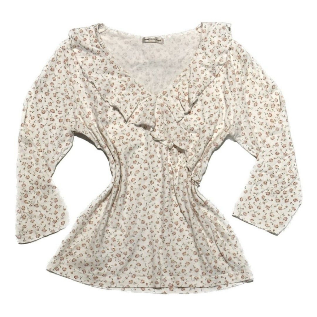 Floral Ruffle Coquette White Pink Top | Soft Cotton Pastel Light Renda flare Fairycore cottagecore C