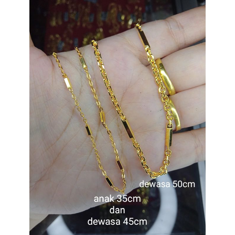 kalung Medan balok kacang ank 35cm dan dewasa 50cm lapis emas 24k