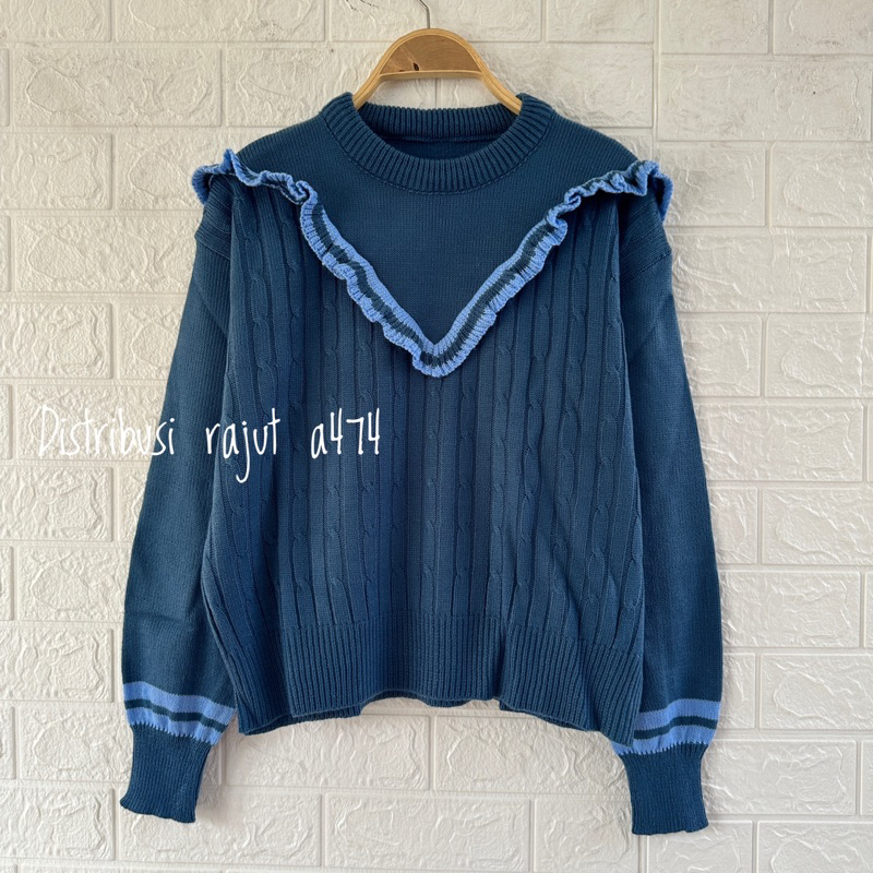 SAIRA SWEATER RAJUT RENDA MOTIF CABLE STRIPE ATASAN WANITA LENGAN PANJANG