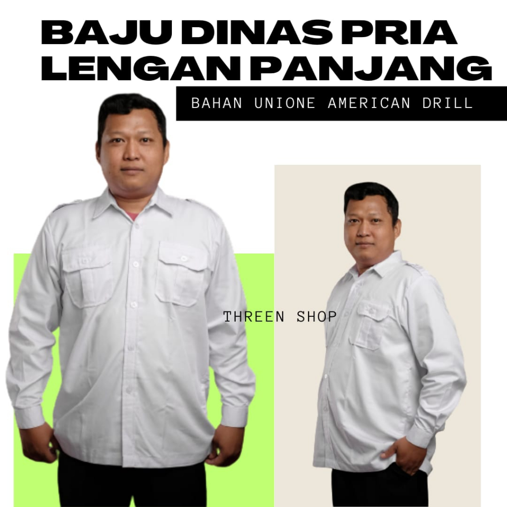 Baju DinasPria Lengan Panjang Seragam PDH Pria Putih Seragam SatpamPegawai Pabrik