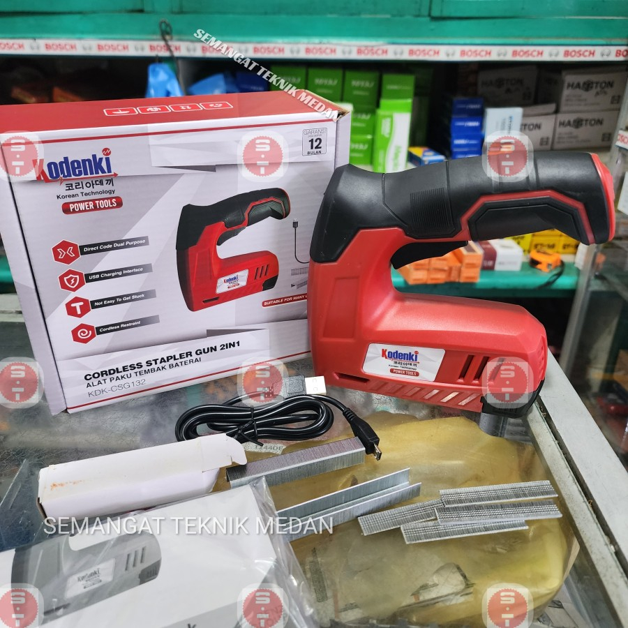 

CSG132 CORDLESS STAPLES STAPLER GUN PAKU TEMBAK BATERAI 2IN1 KODENKI