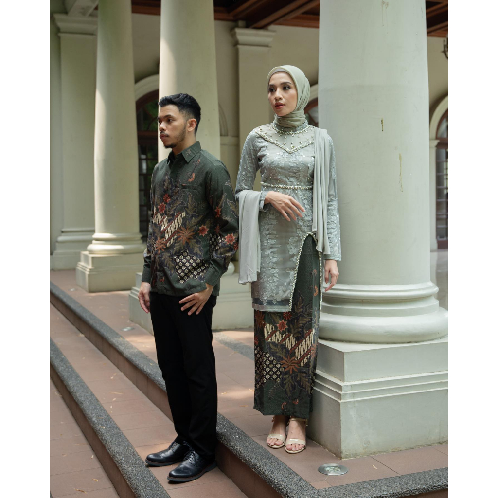 New Arrival Batik Kebaya Couple Brokat Tulle Mutiara Kombinasi Ceruty aplikasi Payet Cantik &amp; Kemeja Batik lengan Panjang Kebaya Wisuda Kebaya Tunangan