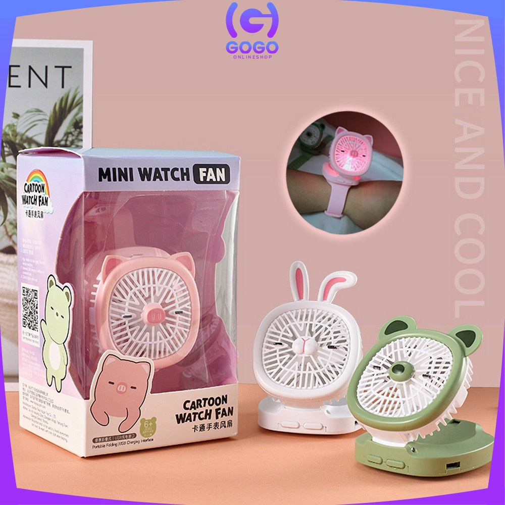 GOGO-C875 Kipas Jam Tangan Mini Portable USB Rechargeable / Kipas Angin Karakter Animal Model Jam Tangan Strap / Kipas Kecil Lucu / Wirst Watch Fan Import