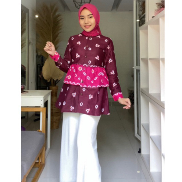 ANJANI Series Blouse Atasan Batik Kerja Kantor Wanita Cantik Modis Kekinian Katun Jumputan