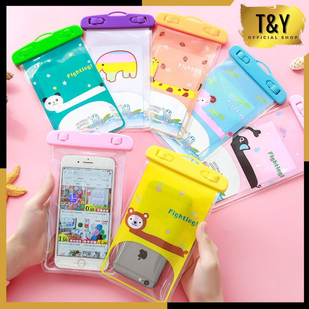 T&amp;Y Sarung HP Anti Air Motif Kartun Pouch HP Smartphone Waterproof Case Karakter Free Tali Gantung