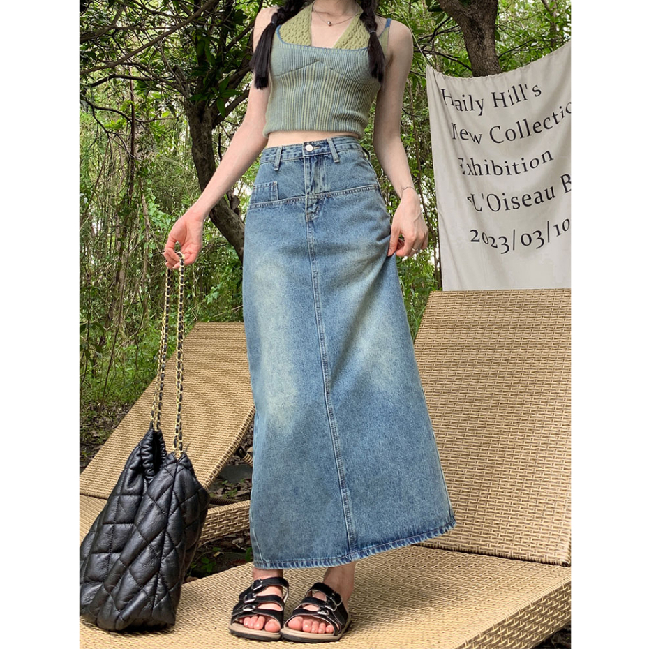 Rok Denim Kekinian HighWaist A Line Skirt Premium Import Denim Pinggang Tinggi Rok Panjang