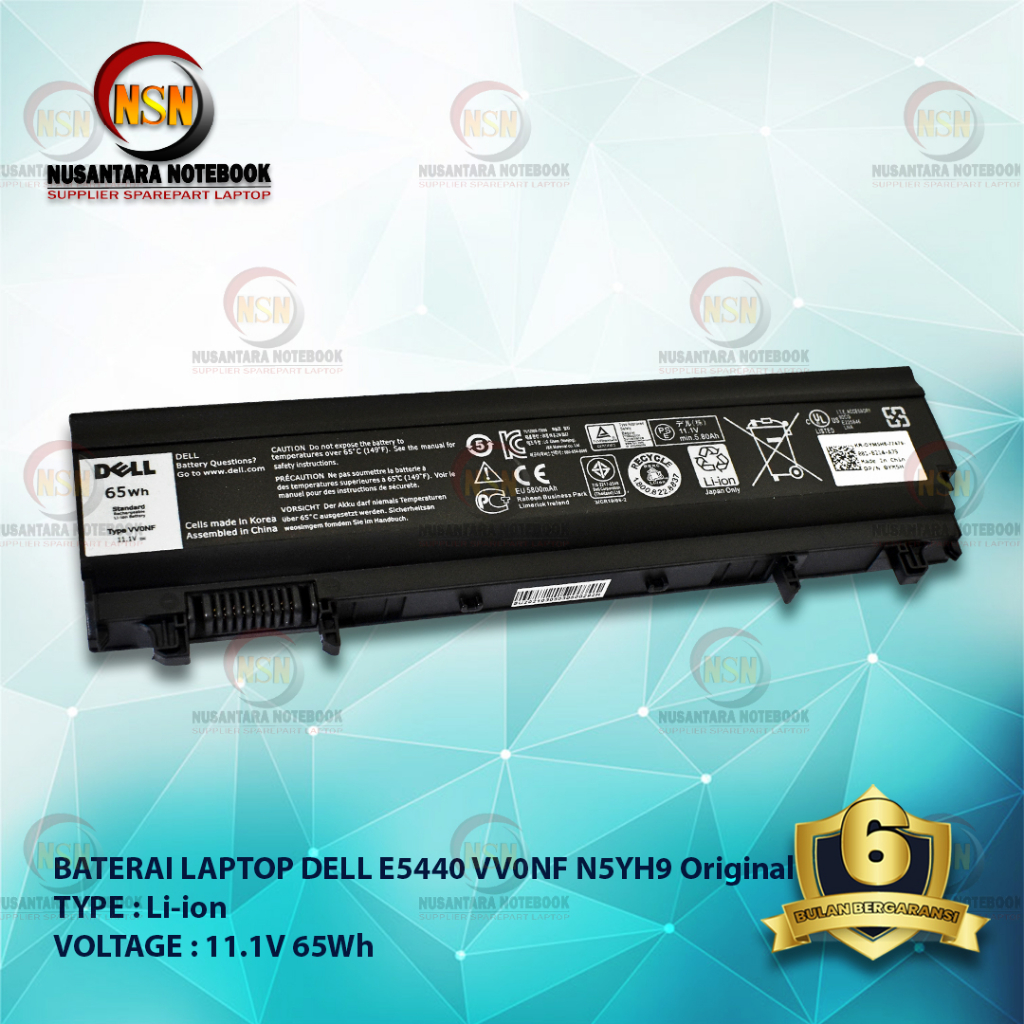 Baterai Dell ORI Latitude E5440 E5540 970V9 9TJ2J WGCW6 VVONF VV0NF 11.1V 65Wh