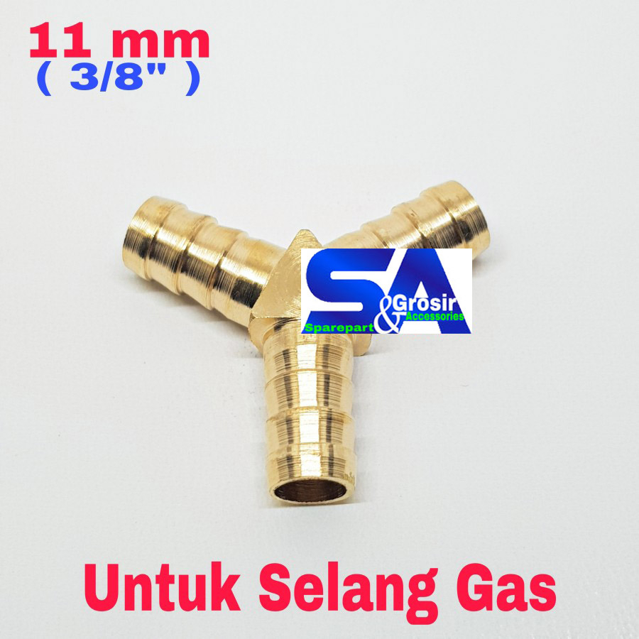 11 mm Nepel Cabang 3-Y-T Selang Regulator 3/8&quot; inch KUNINGAN - Kompor Gas Umum Rumahan/Air/Kompresor