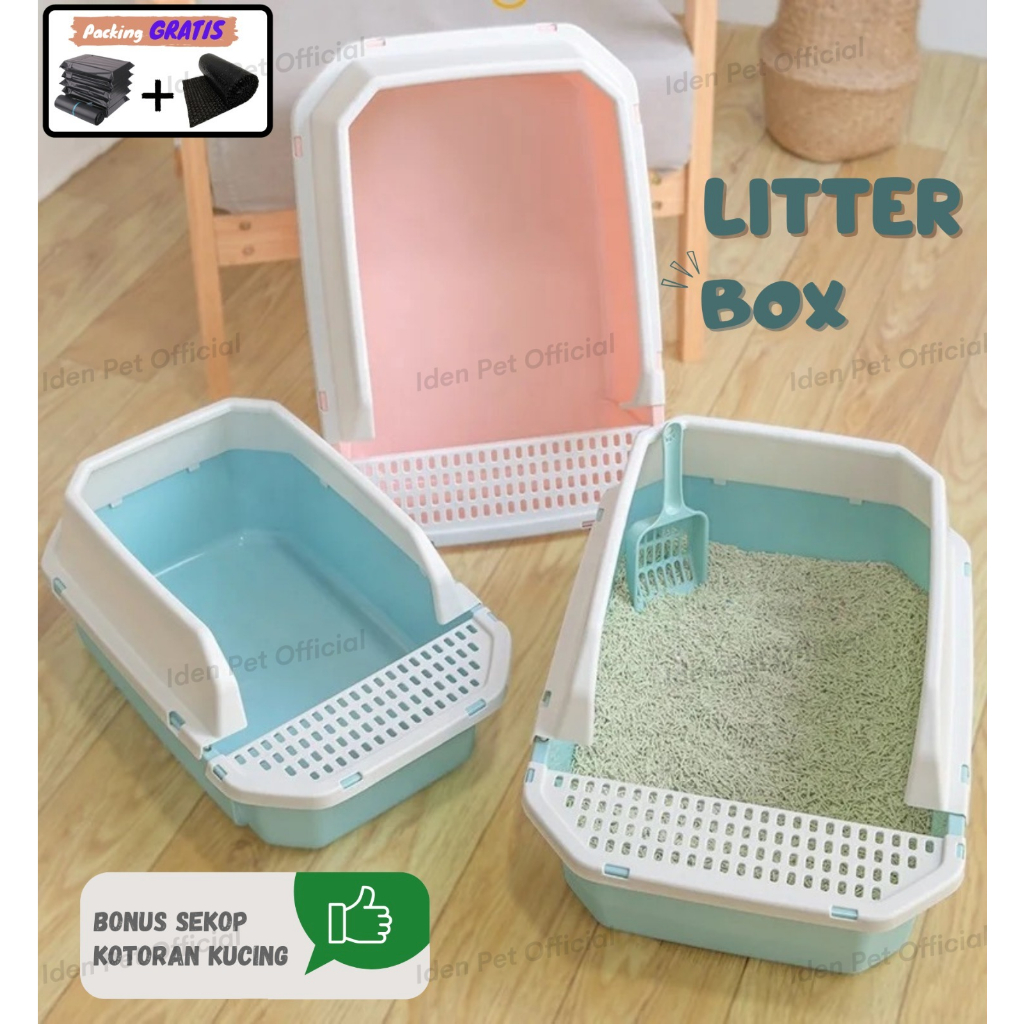 Litter Box Kucing Cat Toilet Tempat Bak Pasir Poop Kucing Baskom Pup + Sekop