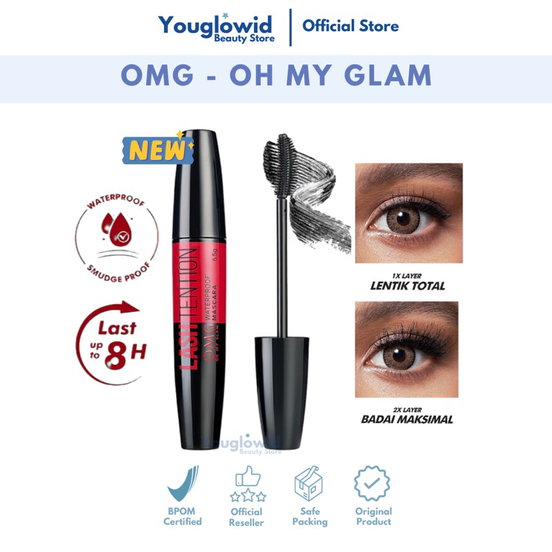 【Official Outlet】OMG Oh My Glam Lashtention Waterproof Mascara Maskara Eye Makeup Waterproof 4X Lebih Tebal Pelentik Penebal Bulu Mata Alis Mata Anti Air Smudgeproof Tahan Lama Kosmetik Mata Lash Extention Macademia Oil Serum Vitamin E Viral BPOM