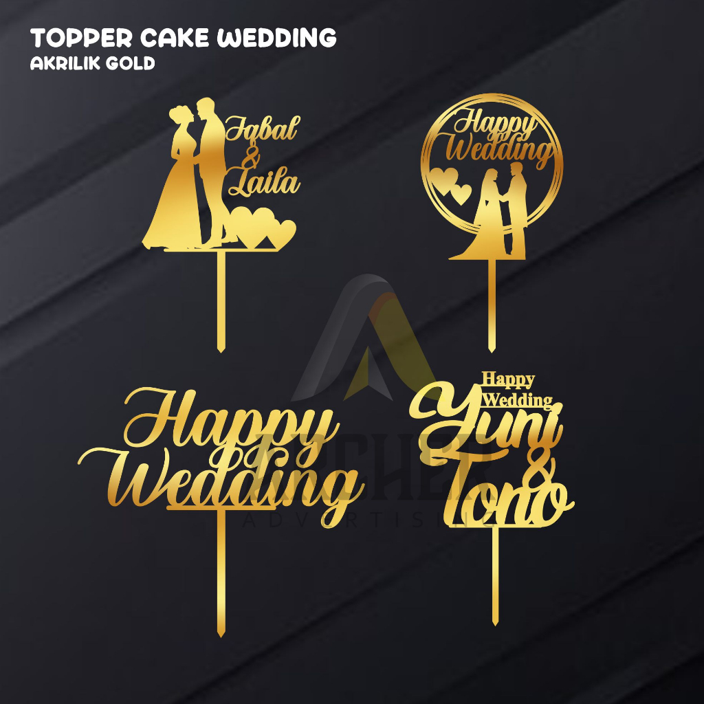 TOPPER CAKE WEDDING AKRILIK MIROR GOLD 2 MM