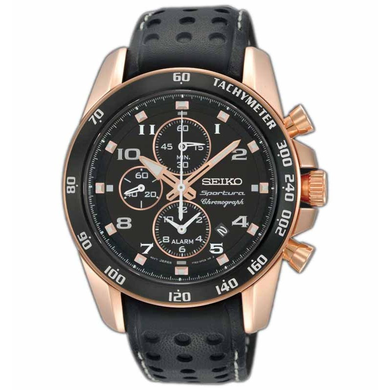 Seiko SNAE80P1 Sportura Chronograph Black Rose Gold