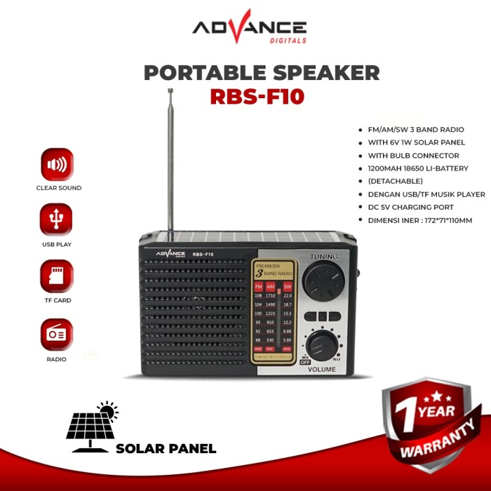 Advance RBS-F10/F-18 Speaker Bluetooth Desain Retro Panel Surya Charger Stero Bass