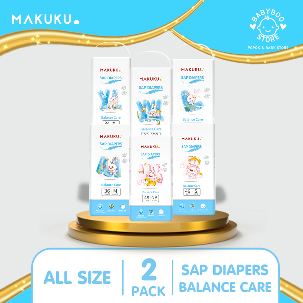 MAKUKU SAP Diapers Balance Care NB/S/M/L/XL/XXL x 2 Pack Popok Celana/Perekat Anti Gumpal Dan Mencegah Ruam