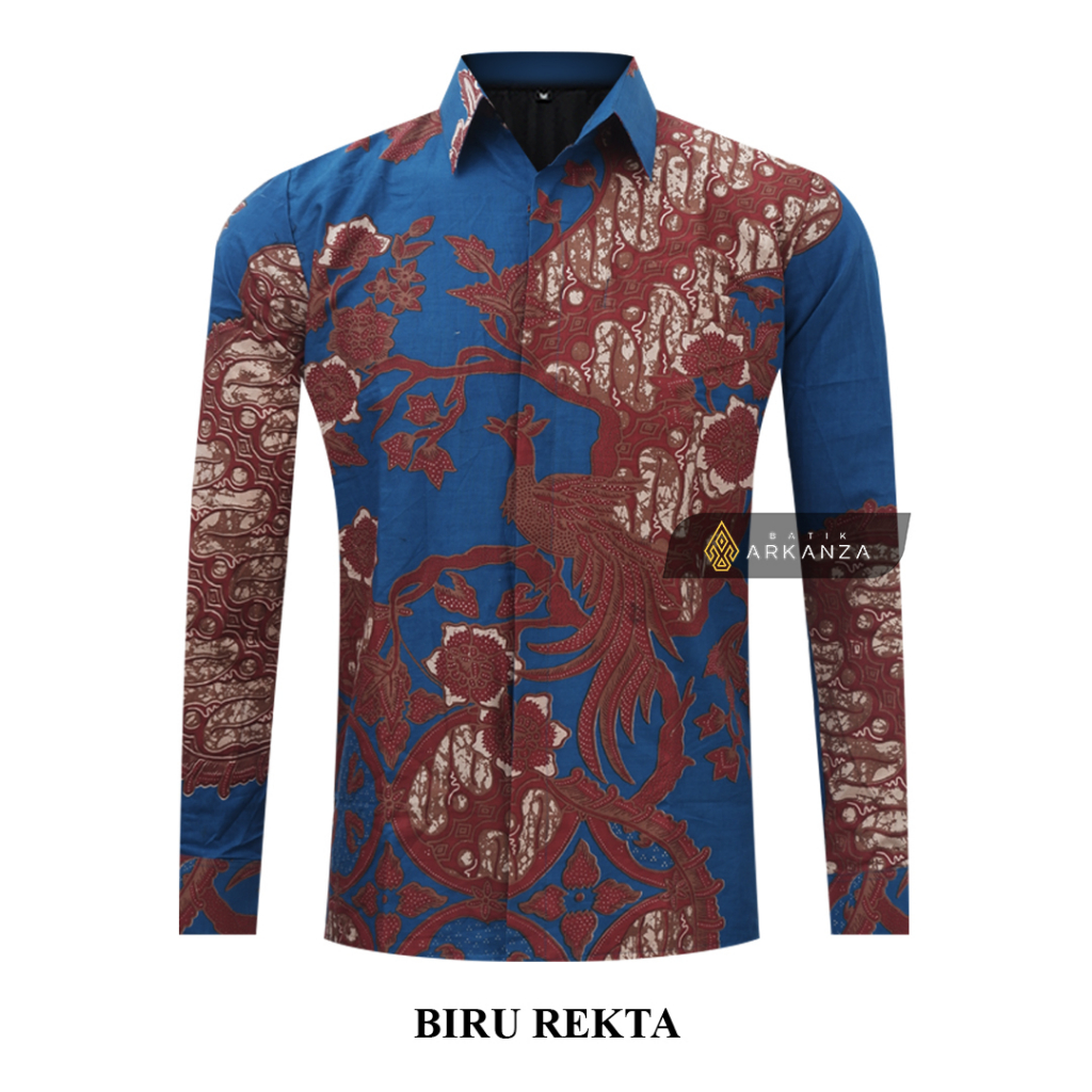 BATIK ARKANZA Motif BIRU REKTA Hem Atasan Kemeja Baju Batik Pria Cowok Laki Laki Slimfit Full Lapis Furing Lengan Panjang Lengan Pendek Original Asli