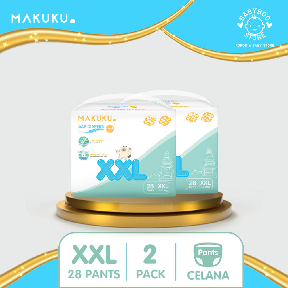 MAKUKU SAP Diapers Comfort+ Pants XXL28 x 2 Pack Popok Bayi Celana Tipis Anti Gumpal Cepat Kering dan Mencegah Ruam