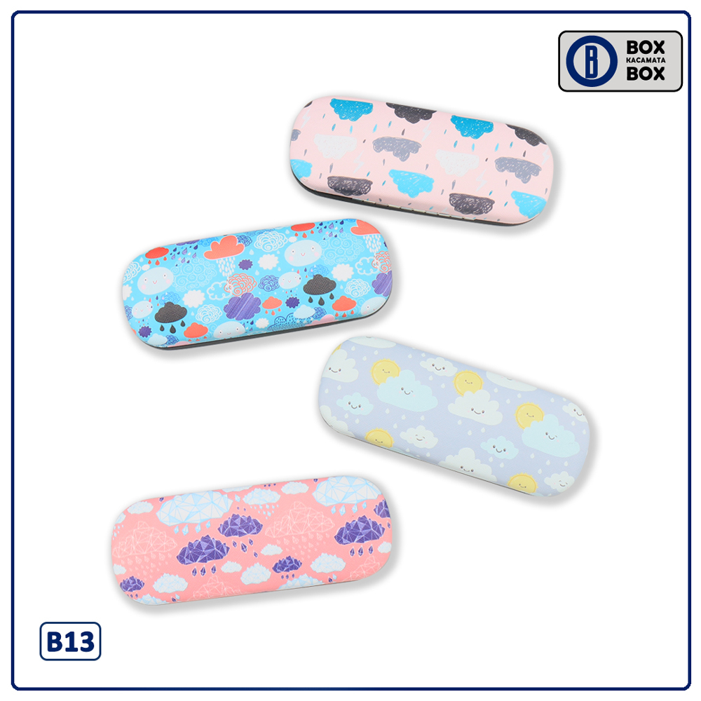 Box / Tempat Kacamata Cepuk Magnet Hardcase Motif Awan Cute Colorful B13