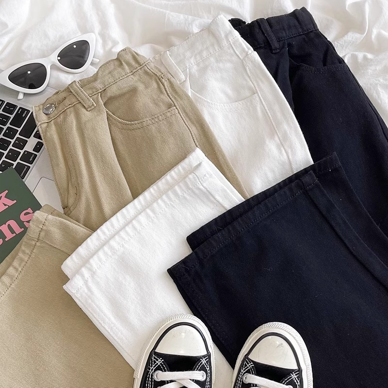 Korea Style Jeans Wanita High Waist Celana Panjang Khaki Straight Pants Loose Jeans