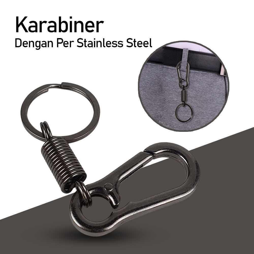 Karabiner dengan Per Stainless Steel Carabiner Gantung Barang Desain Simpel Material Kuat Anti Karat Berkualitas