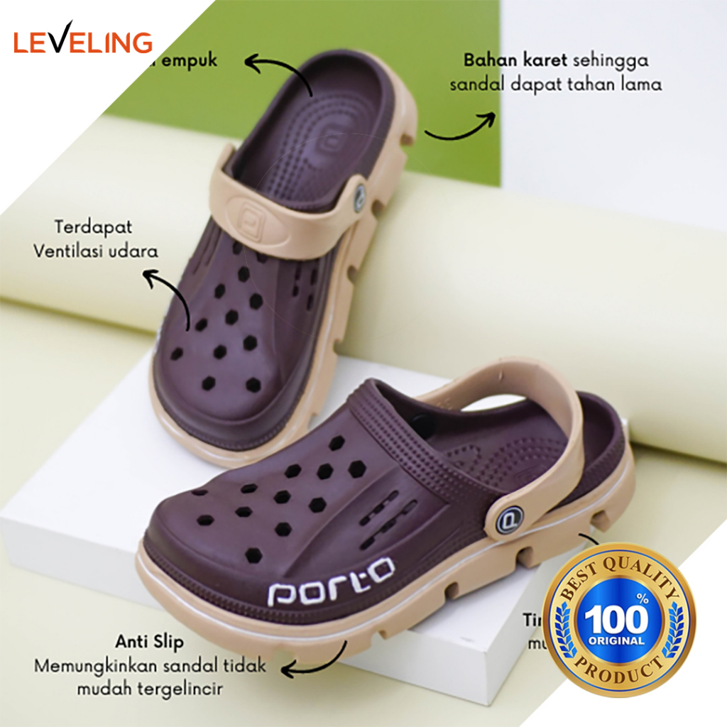 1006M - Porto Leveling Sandal Kodok Pria Selop Karet Simple Nyaman Berkualitas Original